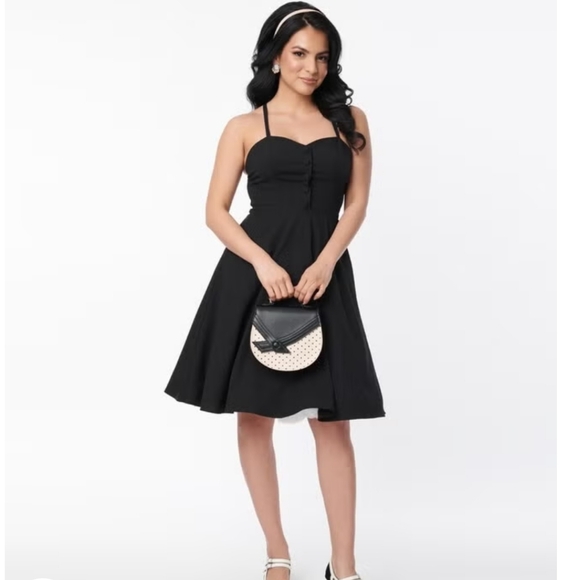 Unique Vintage Dresses & Skirts - Unique Vintage Elegant Black Midi Dress